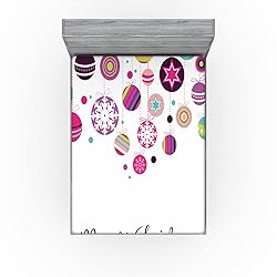 Ambesonne Christmas Fitted Sheet, Colorful Graphic