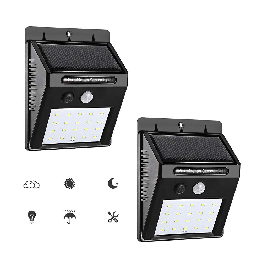 GRIFEMA DG1002-20, Wall Solar Lights for Outdoor (20 LED), Security Lights with Motion Sensor, (2 Packs)
