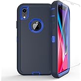 Anloes Defender Case for iPhone XR, [Tempered Glass Screen Protector] Heavy Duty Shockproof Dustproof 3 in 1 Rugged Protectiv