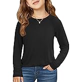 Haloumoning Girls Raglan Long Sleeve Shirts Kids Curve Hem Crewneck Tunic Tops Fashion T-Shirts 5-14Y