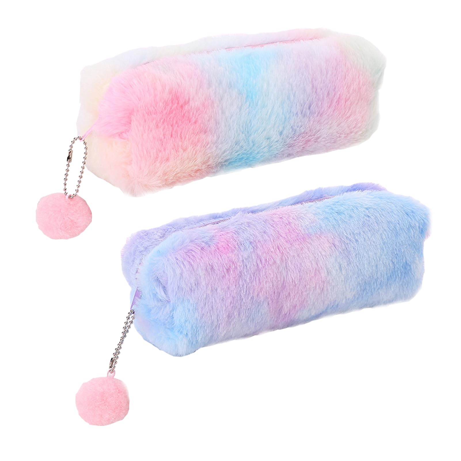 2PCS Fluffy Plush Pencil Pouch, Rainbow Gradient Designs for Girls, Ages 3-12 - Ideal Gifts for Birthdays, Graduations and Christmas