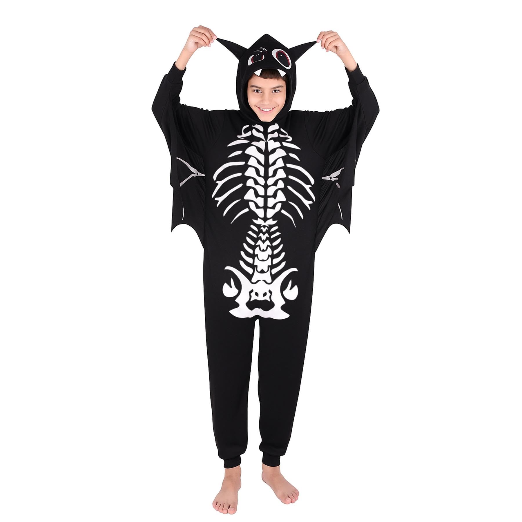 A2Z 4 Kids Girls Boys Bat Skeleton One Piece Outfit - Bat Onesie 933 Black._12-14