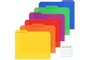 Dunwell Plastic Colored File Folders (12 Pack), 1/3 Tab Filing Folders for 8.5x11 Letter Size Documents, Assorted Colors, Acid-Free Poly, Includes Labels