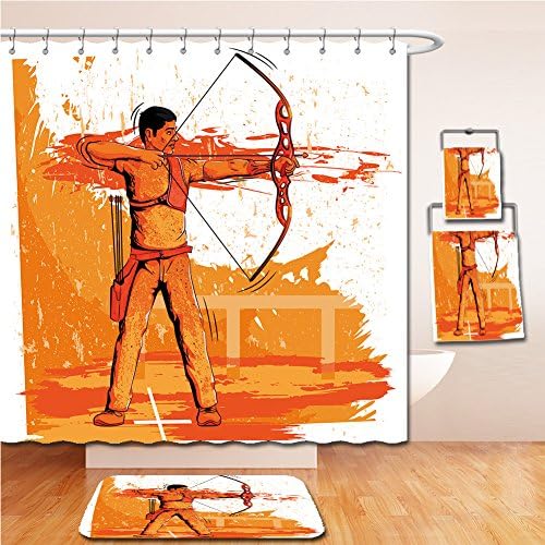 LiczHome Bath Suit: Showercurtain Bathrug Bathtowel Handtowel Concept of sportsman doing Archery. Vector illustration
