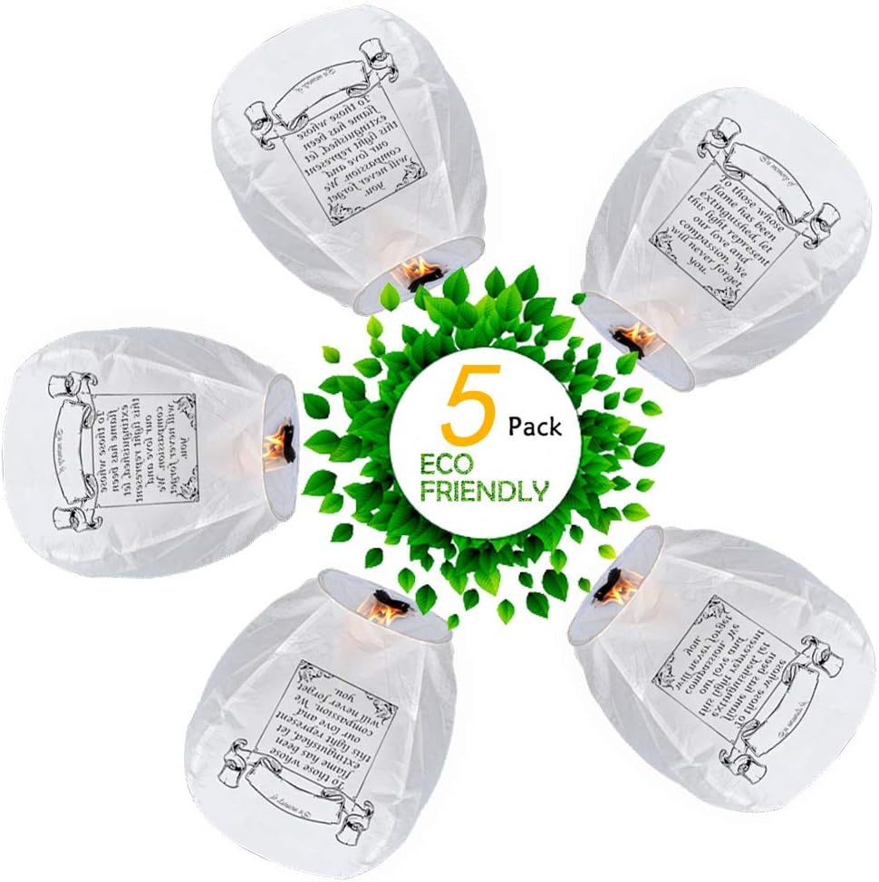 Chinese Lanterns (5-Pack) 100% Biodegradable - Beautiful Lantern for White for Weddings, Birthdays, Memorials and Much More by Smeiker