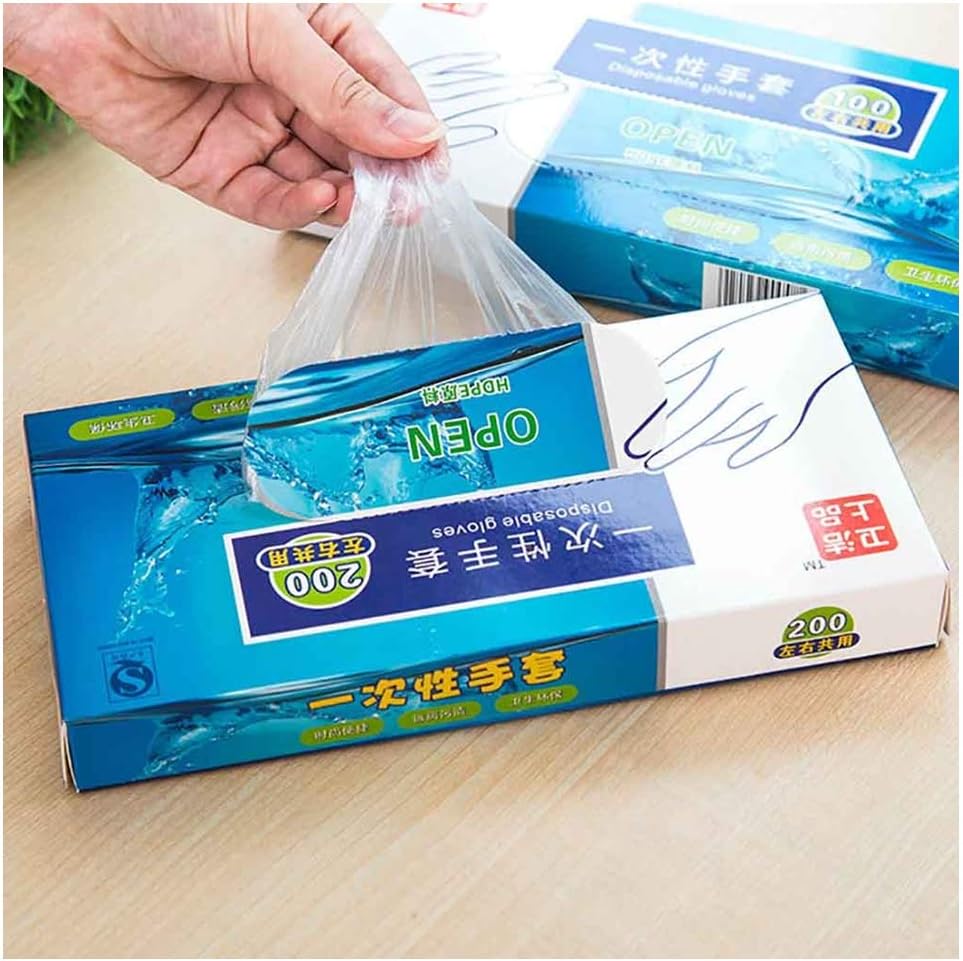 Disposable Clear Gloves Large Disposable Food Safe Polyethylene Gloves Plastic Transparent Disposable Gloves for Kitchen Cleaning Cooking Restaurant Baking Tool One Size Fits Most Boxed (200PCS)