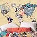 Floral Watercolor World Map Tapestry Colorful Printed Wall Hanging For Living Room Bedroom Dorm Home Decor