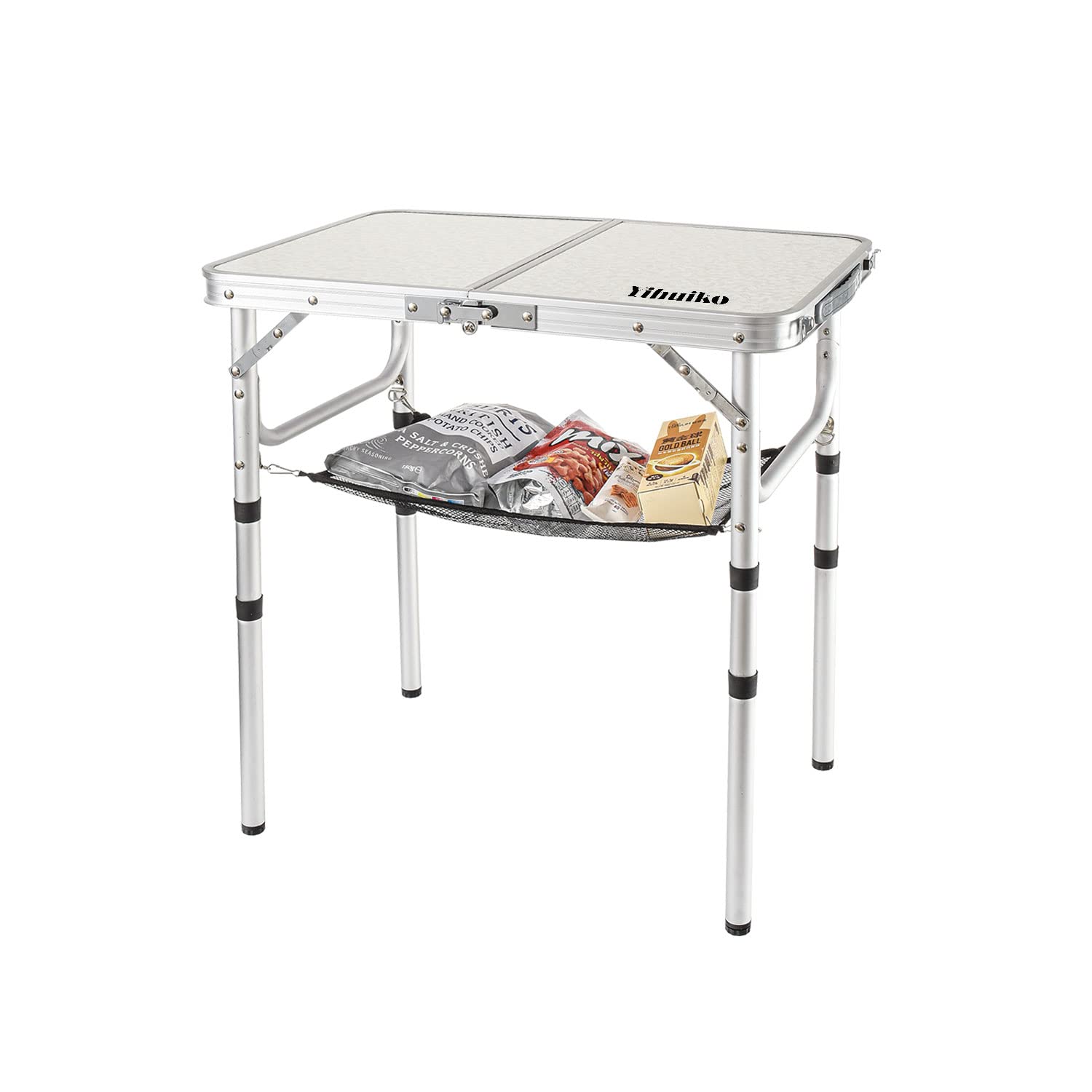 Photo 1 of YihuiKo Adjustable Height Camping Table with Mesh Layer, 23.6" x 15.7" Portable Folding Camp Tables with Aluminum Legs for Outdoor Camp, Picnic, Beach, Backyard, Tailgate Cooking, 3 Heights…