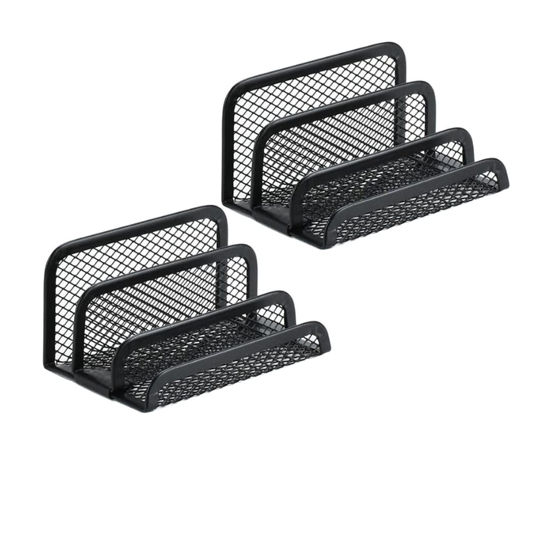 Hoshen Three Layer Metal Mesh Business Card Holder, Desk Business Card Display (Black, 2 Pack)
