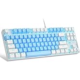 MageGee 75% Mechanical Gaming Keyboard, Blue Switch, LED Blue Backlit, 87 Keys Compact TKL Wired Keyboards for Windows Laptop PC Gamer - Blue/White