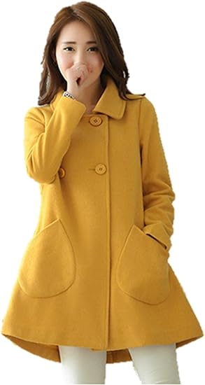 Amazon 秋冬 レディースアウター ウールコート ｖネック Polo襟 チェスターコート ウールジャケット ハーフコート ハーフ丈 4色 エレガント Ol 通勤 通学 クマのぬいぐるみ付き K5997 3xl イエロー コート ジャケット 通販