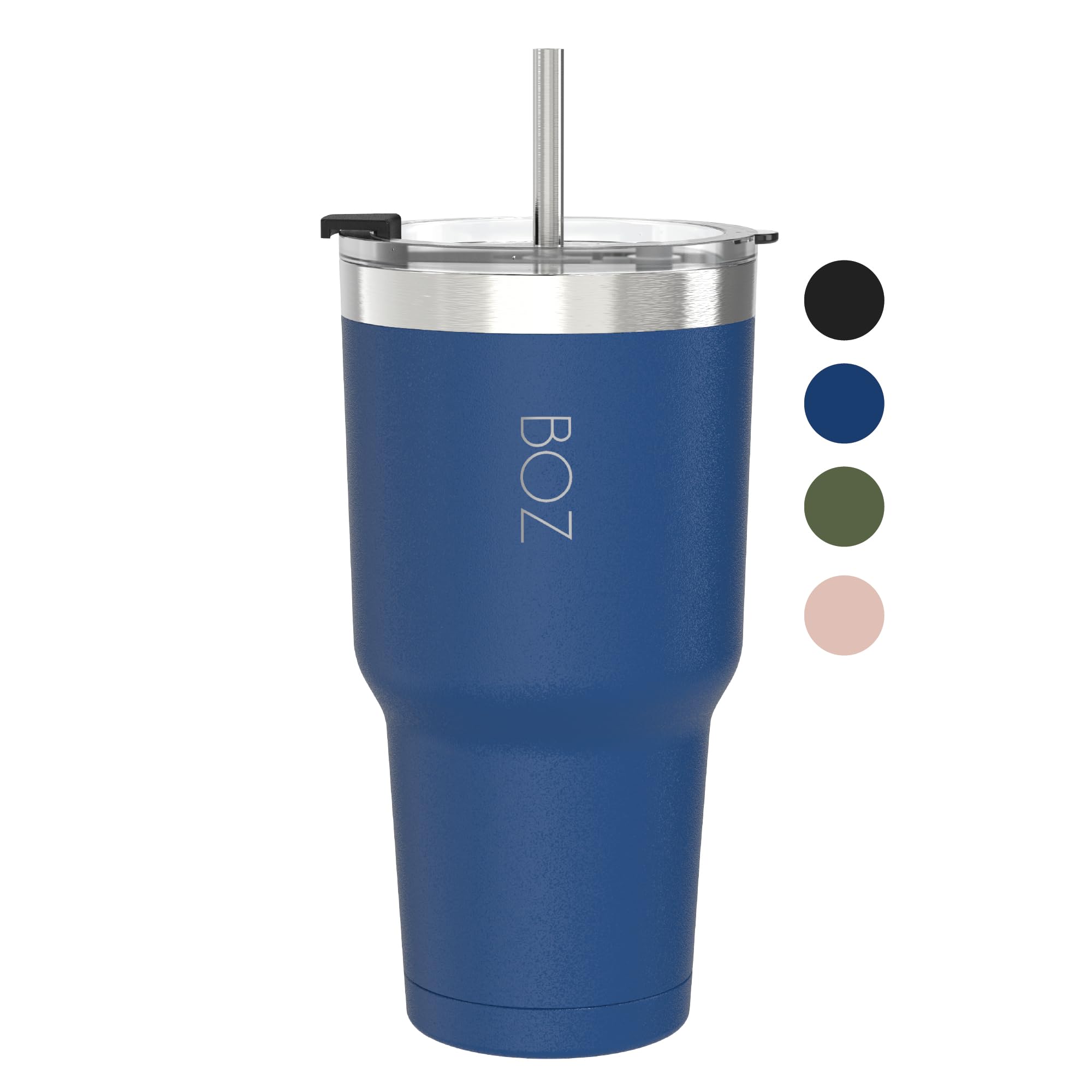 BOZ Insulated Tumbler with Lid and Straw - Stainless Steel - Thermal Cup Perfect for Hot and Cold Drinks - BPA Free (900 ml / 30oz, Blue)