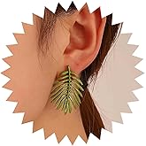 Andelaisi Boho Leaf Earrings Vintage Acrylic Leaf Earrings Green Palm Leaf Studs Earrings Minimalist Enamel Leaf Earrings Jewelry for Women
