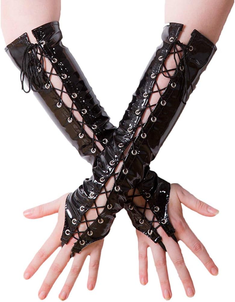 Sexy4Lady Women's Fingerless Faux Leather Long Gloves Dance Party Club Accessory