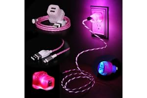 LyteCordz - Lighted Light Up LED Charging Charger Cable USB Data Sync Cord with Matching Light Up Wall and Car Plug - Compatible with Type C Devices - (6 Feet - Moving, Pink)