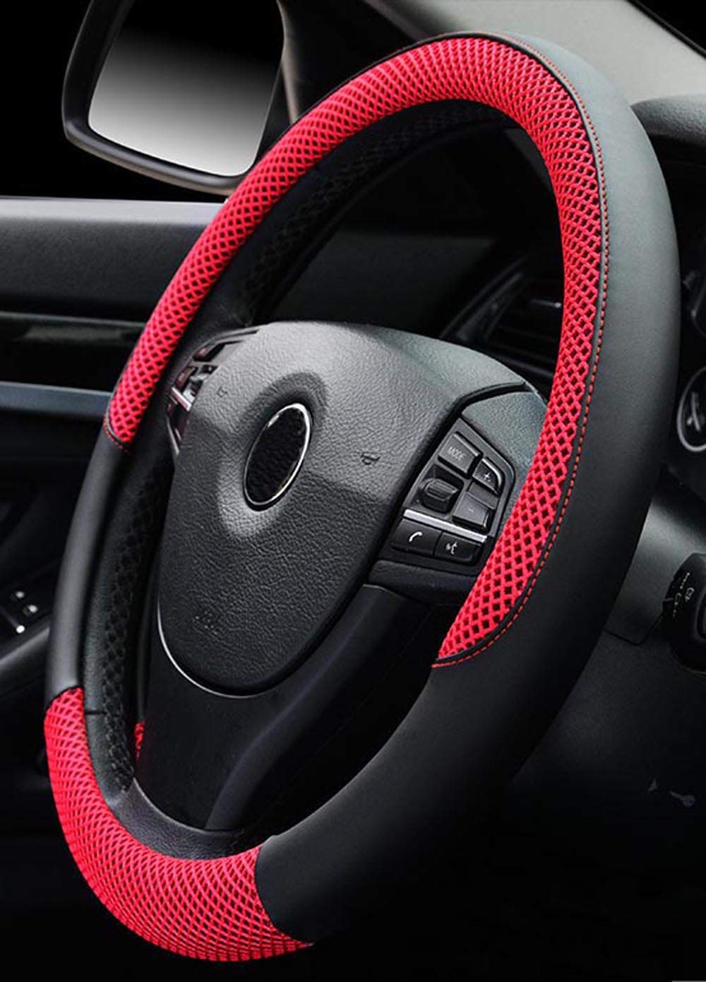 Istn Unisex's Anti-skid Breathable Ice Silk Steering Wheel Cover 38cm Red