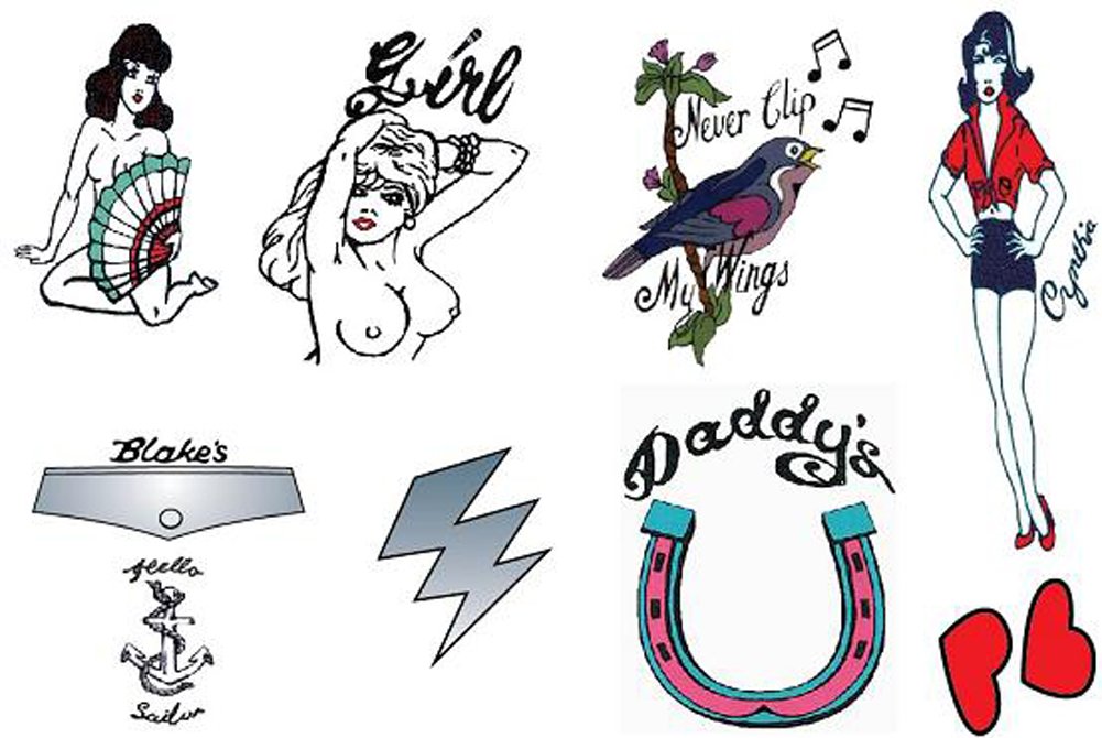 costumebase Deluxe Wine Fancy Dress Tattoos Set of 9 Temporary Goth
