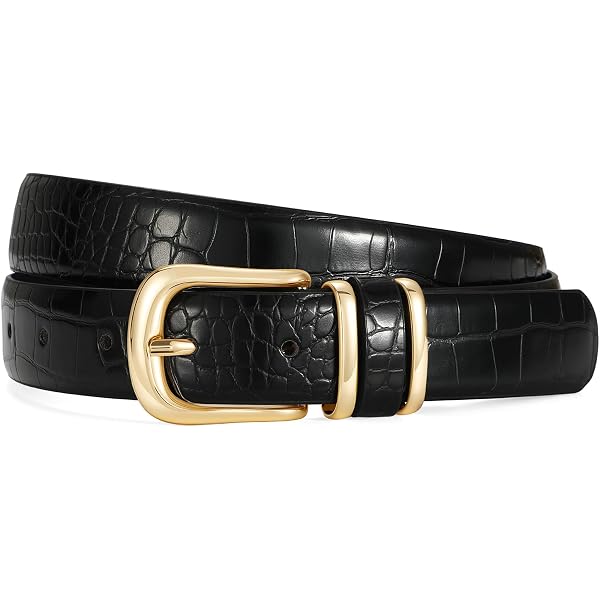 6696 Women\'s Black Snakeprint Slim Belt With Gold Buckle- Chic CESCOSI Women Leather Belt with Snake Buckle Fashion Women  main image 4
