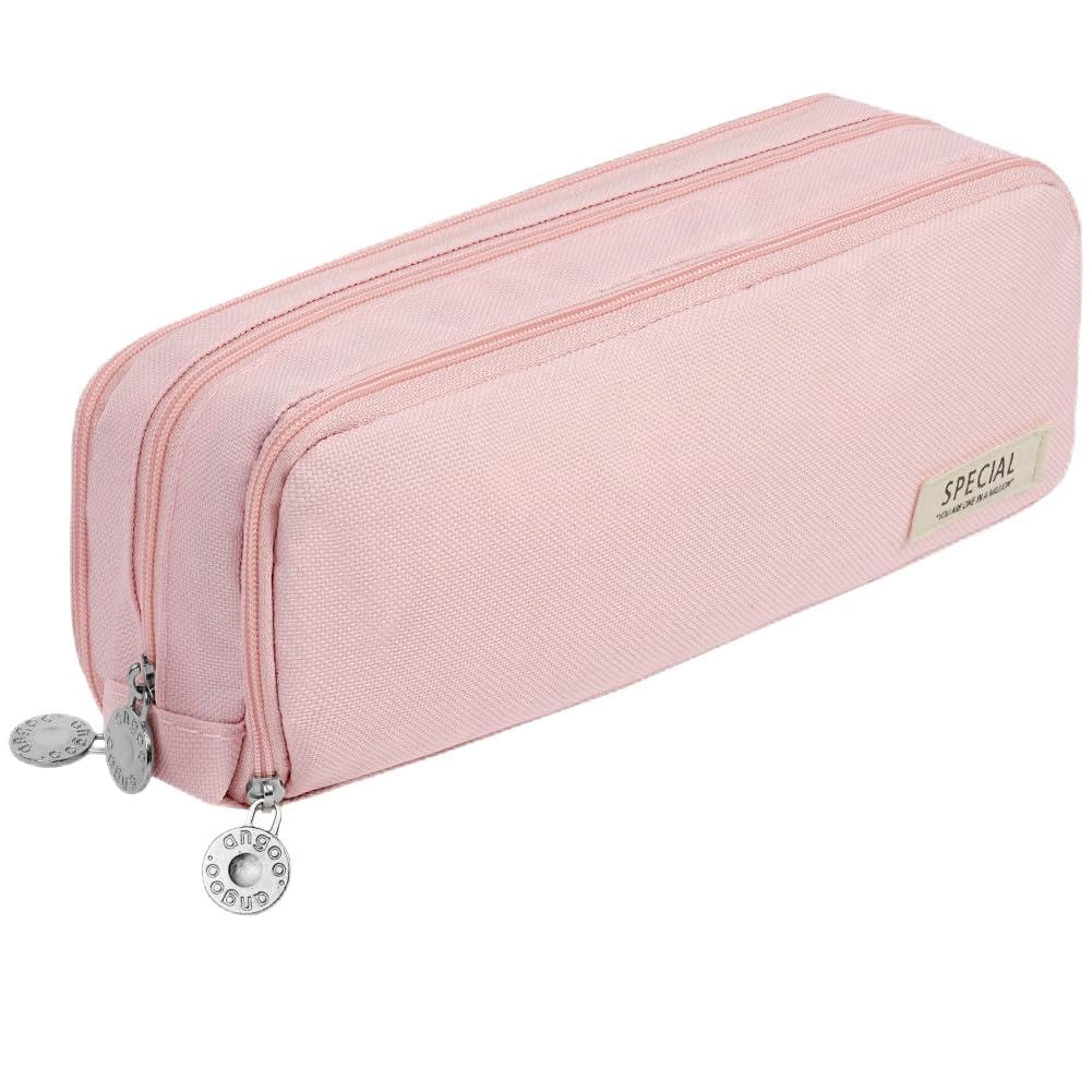 OFFCUP Pencil Case for Large Capacity, Pink Stationery Pencils Case Bag, Durable Shell Pen Maker Pencil Pouch, 3 Compartment Multifunctional Pencils Bag for School OfficeTravel Makeup Bags — image 1