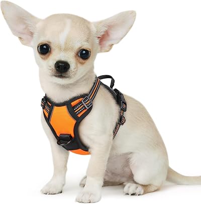 Eagloo Small Dog Harness Adjustable Front Clip No Pull Reflective Orange XS