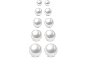 Charisma 3-7mm Composite Pearl Earrings Round Ball Pearls Stud Earrings Hypoallergenic 5 Pairs Mixed Sizes Imitation Pearl Earrings Set for Women