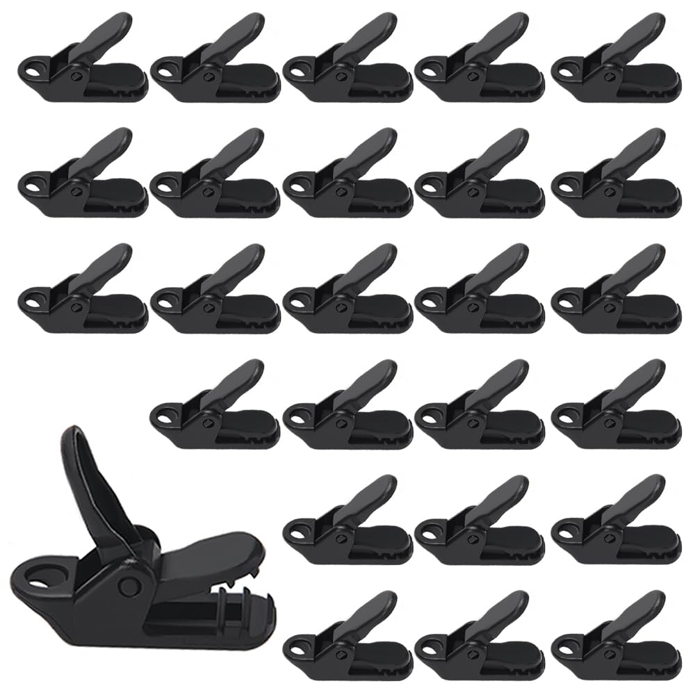 Lyeteung 25 PCS Tarp Clips, Plastic Awning Clamp Grip, Tent Clamp, Alligator Clamp Tent Snaps for Camping, Tarps, Caravan, Garden Shade Cloth, Black