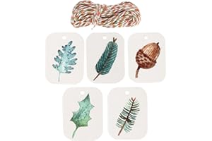 TIKODIDA Paper Label Tags Kraft 250Pcs Vintage Leaf Pine Cone Pattern with Twine String for Cupcake Toppers