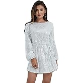 Anna-Kaci Women's Sparkly Sequins Party Long Sleeve Crew Neck Elegant Loose Dress