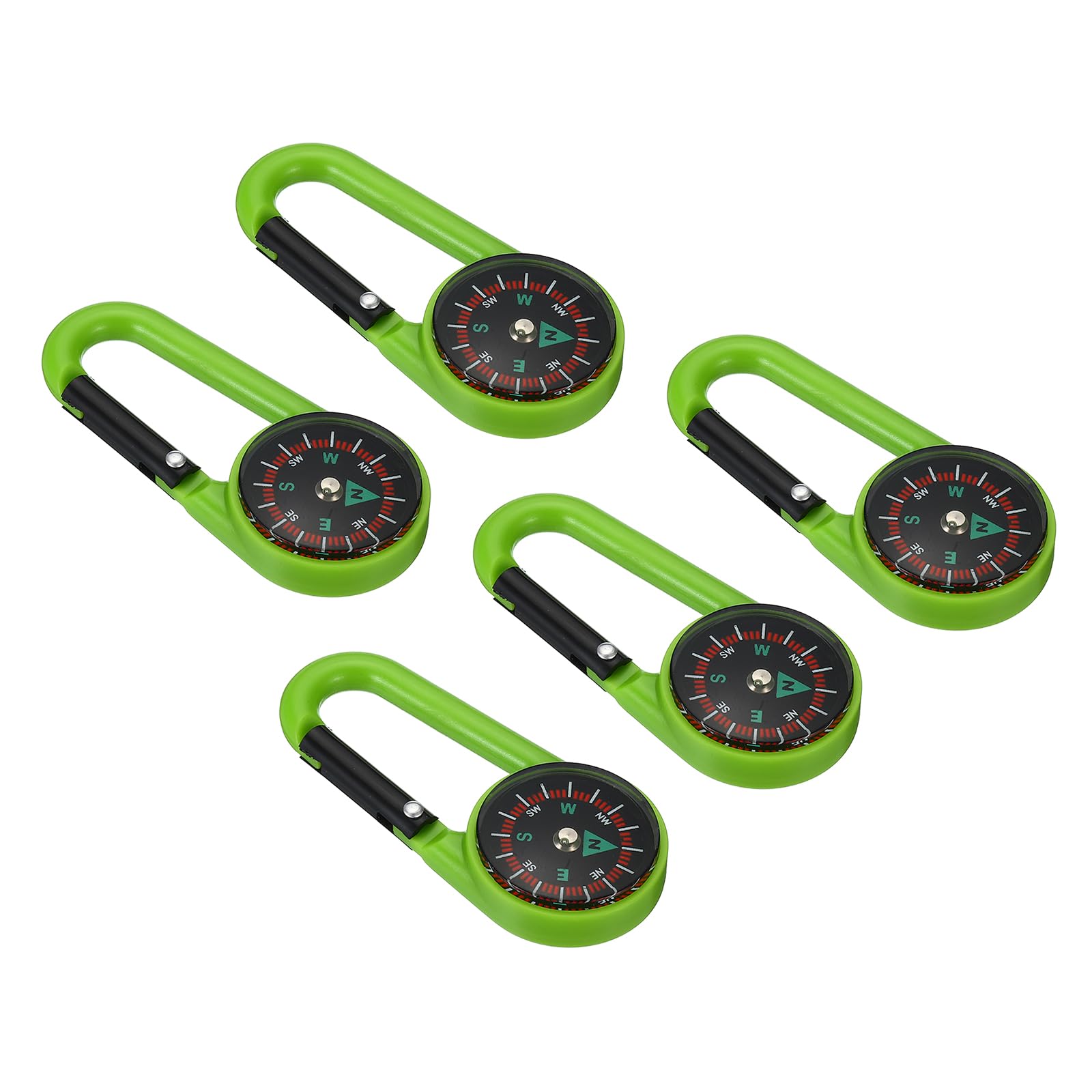 PATIKIL Compass, 5 Pcs Buckle Compass Keychain Waterproof Survival Pocket Compass for Hiking Outdoor Camping, Green