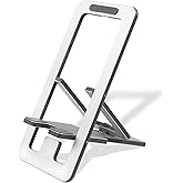 Foldable Aluminum Phone Stand – Adjustable Desk Holder for Travel & Office, Compatible with iPhone 16-13 Pro Max, Samsung S24-S8, Kindle – Gray