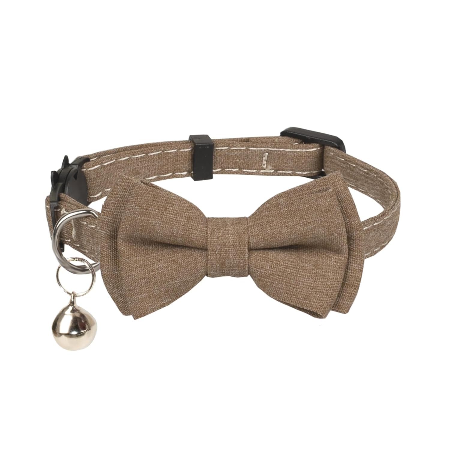 Olahibi Breakaway Cat Collar, Safe Release, Quick Release, Removable Bowtie, Clear Bell, for Adult Cats.(Solid Brown)