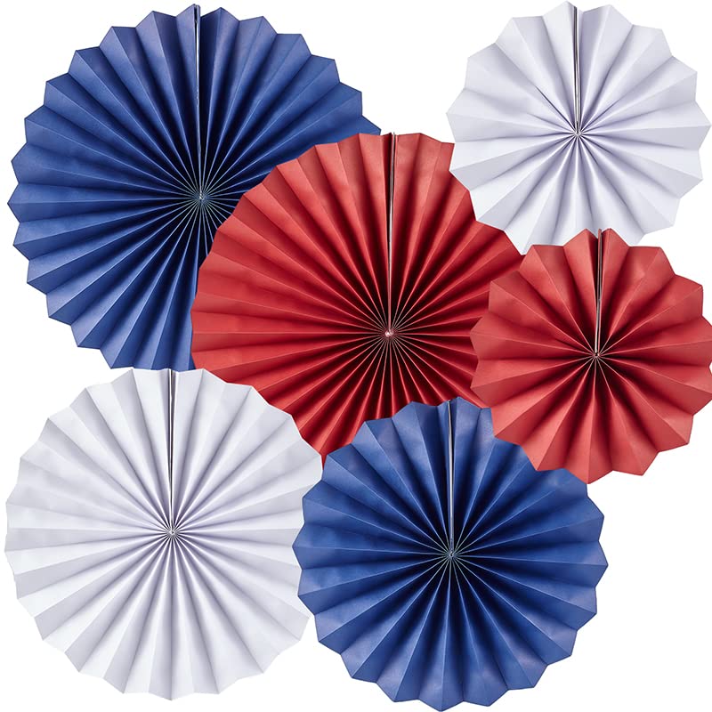 Happium 6 Pcs Paper Fan Union Jack Colour Decorations, Blue, Red, White Paper Fans Set, for UK Flag Decor