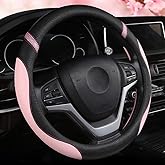 Cxtiy Steering Wheel Cover for Women Leather Universal Steering Wheel Covers for Car 15 inch (Pink)