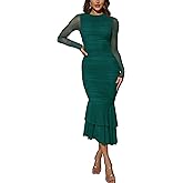 Atizon Elegant Ruched Bodycon Evening Dresses for Women Cocktail Party Formal Maxi Mermaid Dress