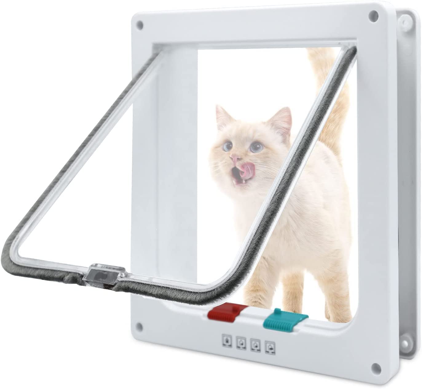Cat Door, 4 Way Locking Cat Door Interior Door, Weatherproof Pet Door Cat Flap Door for Cats & Doggy S (L)