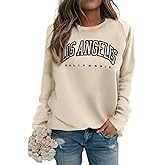 Dressmine Women's Los Angeles Crewneck Sweatshirt Casual Long Sleeve Raglan Shirts Cute Letter Print Pullover Tops