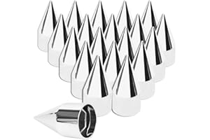 Cabtherlyn 33mm x 4 1/4" Chromed Spike Lug Nuts Covers Push on,ABS Chrome Plastic Caps Pointed Push-on Lug Nut Cover for Semi Trucks Trailers, Pack of 20 PCS