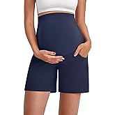 G4Free Maternity Shorts with Pockets Over The Belly Stretchy 6'' Pregnancy Yoga Pants Athletic Workout