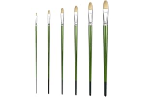 XDT ART SUPPLIES XDT#515 Filbert Artist Paint Brush 6 Piece Set Medium Stiff Hog Bristle Extra Long Handle #2#4#6#8#10#12, Acrylic Oil Watercolor