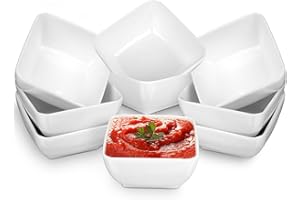 Soy Sauce Dish Set of 8 Square White Mini Dipping Bowls 7.3×7.3×2.7cm BPA-Free Plastic for Condiments Appetizers Side Dishes 