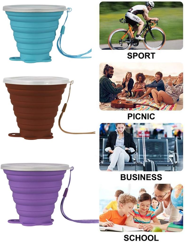 Hillento 4PCS Collapsible Coffee Cup Silicone Folding Cup/Mug Sport Bottle with Lids - Image 4
