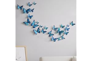 24 Pcs Butterfly Wall Decals Decor- 3D Peel and Stick,Removable Wall Stickers Decor for Wedding Bedroom (13 Styles Color)