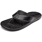 OLUKAI Mekila Men's Beach Sandals, Full-Grain Leather Flip-Flop Slides, Compression Molded Footbed & Comfort Fit, Enhanced Grip Soles