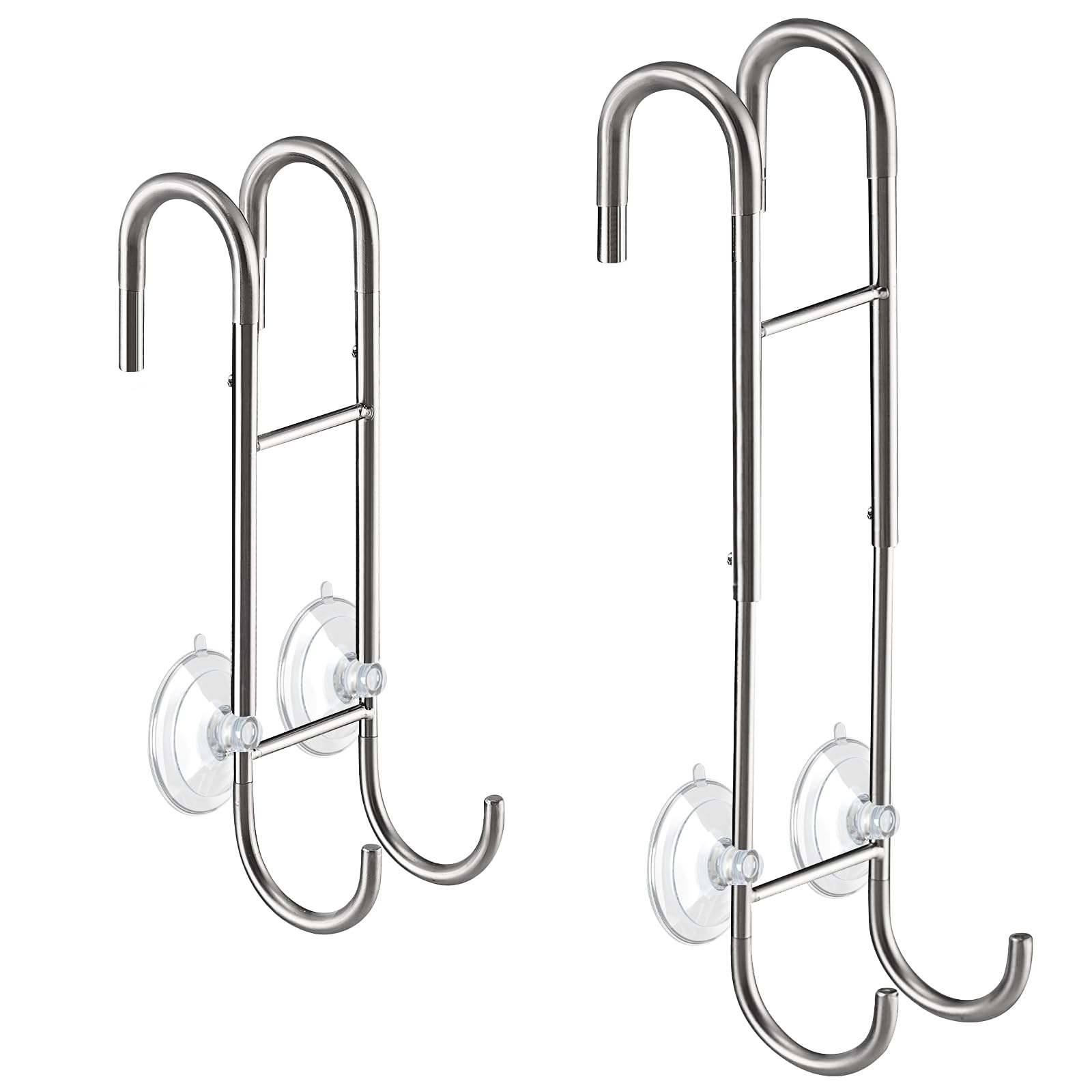 Photo 1 of Shower Door Towel Hooks - 9"~13" Length Adjustable Hook for Framed & Frameless Over The Door Glass, Squeegee Holder, Towels Hanger for Bath Suits Rozer Robes Loofahs Shavers, 2-Pack Silver