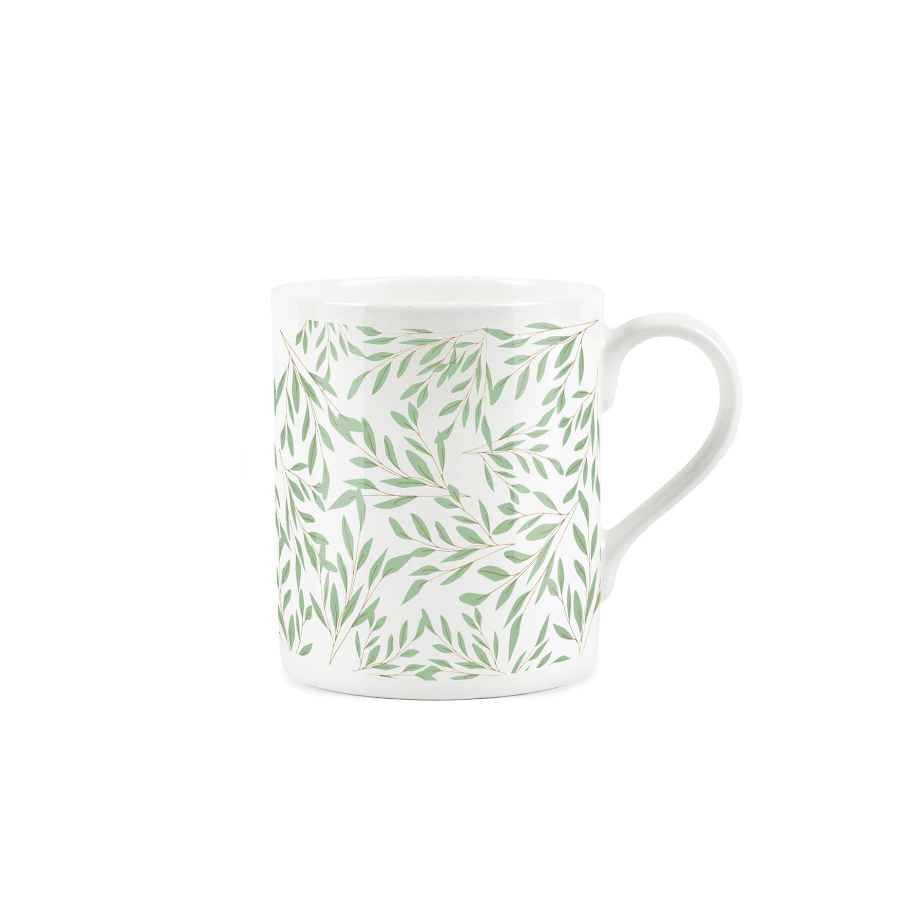 Purely Home Green Leaves and Foliage Fern Design - Fine Bone China Mug White Coffee/Tea Present Gift