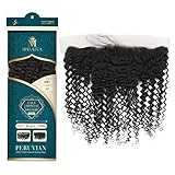 Sedittyhair Curly Frontal Closure, Ear to Ear Closure with Baby Hair,13x4, Free Part,9A Grade Peruvian Hair Quality Lace Closure - 12 inches Natural Color