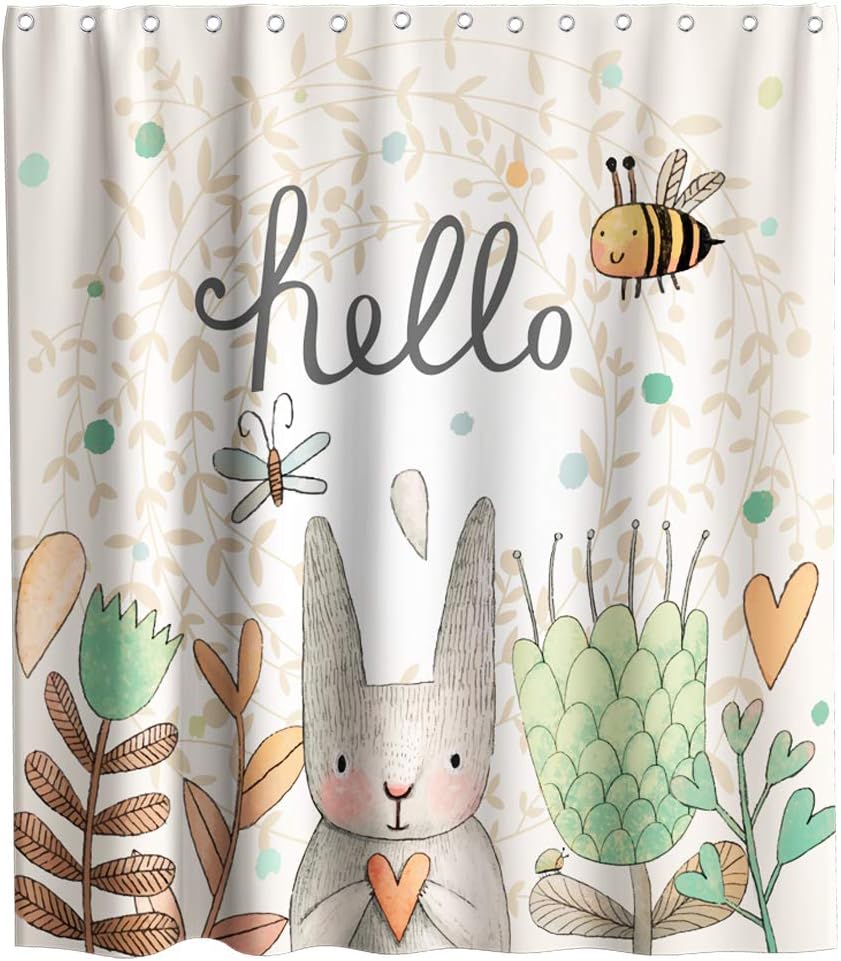Amazon Com Summer Floral Botanical Animal Bee Rabbit Shower Curtain Cloth Fabric Kids Bathroom Decor Sets With Hooks Waterproof Washable 72 X 72 Inches Kitchen Dining