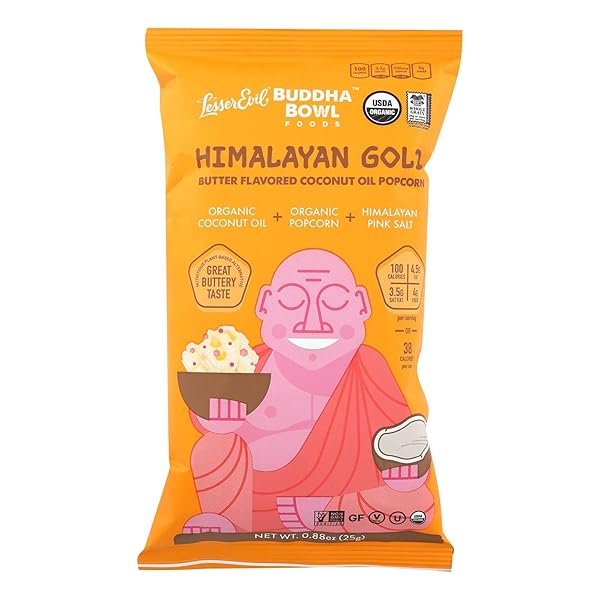 LESSER EVIL, PPCRN, OG2, BDHBWL, HIM GOLD, PACK OF 18, SIZE .88 OZ, (GLUTEN FREE KOSHER VEGAN 95%+ ORGANIC)18