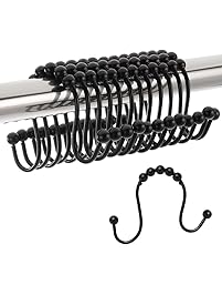 Amazer Shower Curtain Hooks Rings Double Glide Shower Curtain Rings Hooks- Set of 12