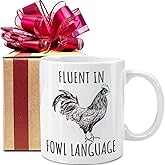Funny Fluent In Fowl Language Chicken Mug, Fun Gag Chicken Lover Gifts for Farmer Country Girl, Novelty Birthday Gifts for Chicken Lady Women Mom BFF Sister Girlfriend Wife Lady Daughter Friends-308